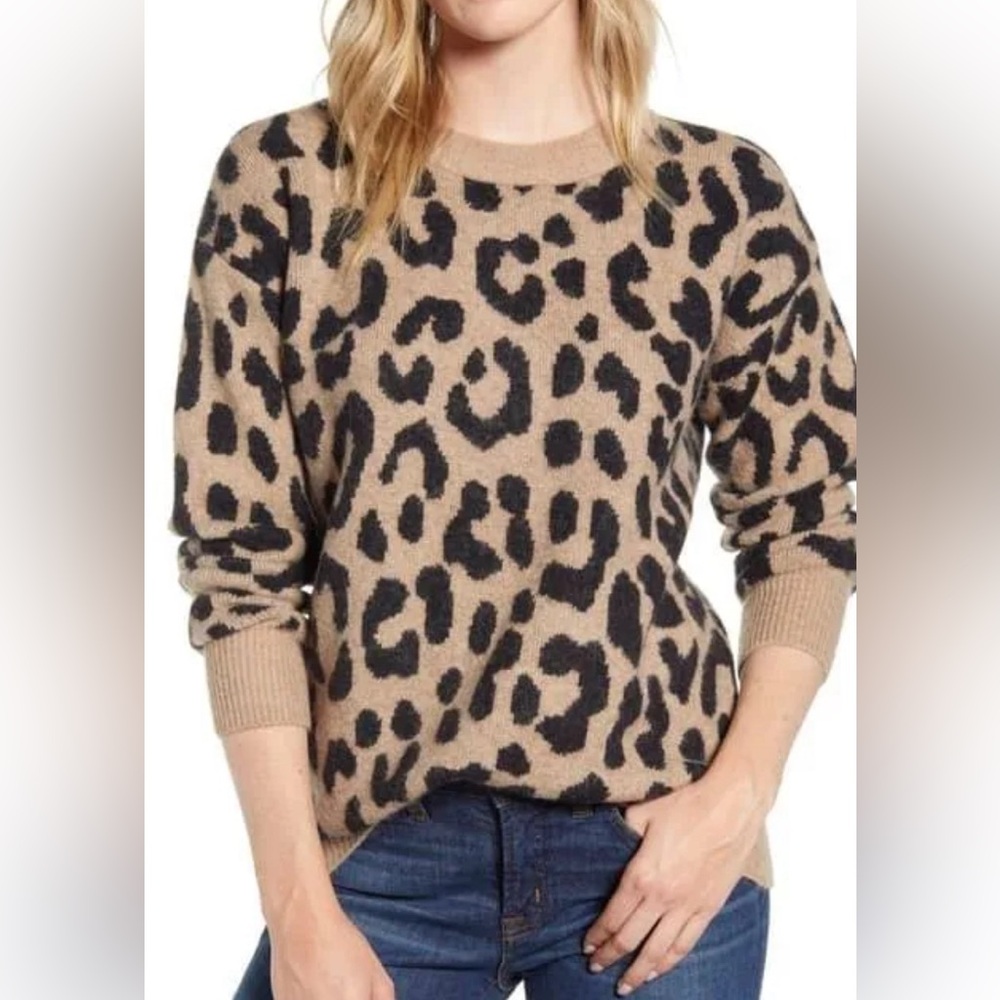 J Crew Leopard Print Alpaca Merino Wool Blend Crew Sweater Xl nwt